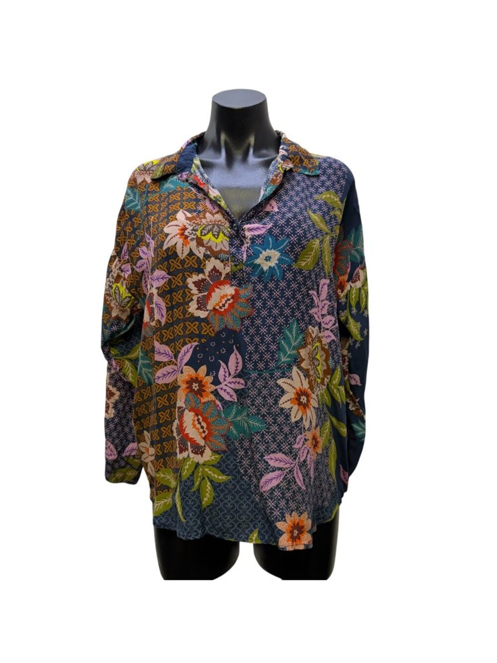 Johnny Was Floral Silk Blouse Multi-Color S